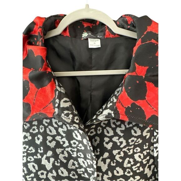 Damee Inc. Women's Floral Animal Print One Button Swing Coat Jacket Black Red XL - Picture 2 of 4